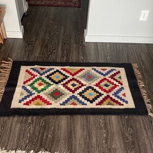 Vintage Hand Woven Wool Accent Rug